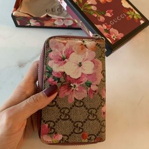 Gucci Blooms Leather Card Case / Wallet In Pink